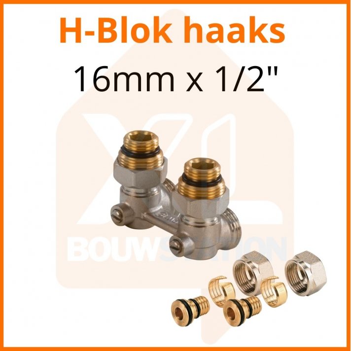 Onderblok 2 pijps / H- blok haaks 16mm x 1/2''