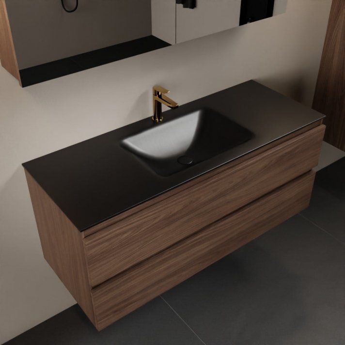Mondiaz Aivy 120cm badmeubel Mocha, wastafel Urban solid surface midden 1 kraangat met spiegelkast