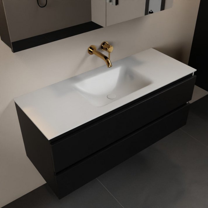 Mondiaz Aivy 120cm badmeubel Urban, wastafel Talc solid surface midden zonder kraangat met spiegelkast