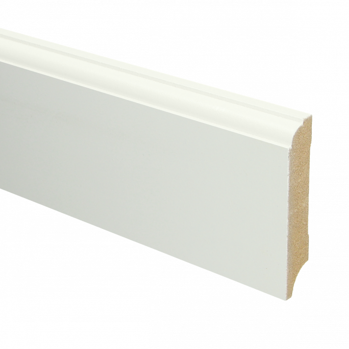 MDF Eigentijdse plint 70x12 wit voorgelakt RAL 9010 | 2.4 meter