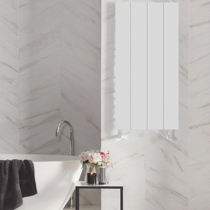 500x1600 - 906 watt | handdoekradiator gestreept wit zij- & middenaansluiting