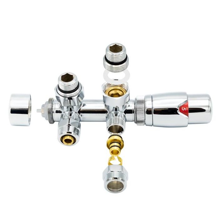 Chrome radiator aansluitset Haaks voor radiatoren met onder aansluiting t.b.v 16 mm buis