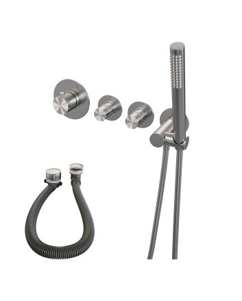 BRAUER Brushed Edition thermostatische inbouw badkraan SET 01 met badvulcombinatie en staaf handdouche en doucheslang en wandaansluitbocht RVS geborsteld PVD