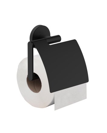 Alonzo toiletrolhouder met klep mat zwart