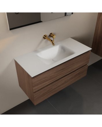 Mondiaz Aivy 100cm badmeubel Mocha, wastafel Talc solid surface midden zonder kraangat