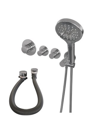 BRAUER Chrome Edition thermostatische inbouw badkraan SET 02 met badvulcombinatie en 3-standen handdouche en doucheslang en wandaansluitbocht chroom