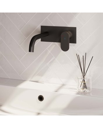 BRAUER Black Edition inbouw wastafelmengkraan met gebogen uitloop en afdekplaat model C1 mat zwart