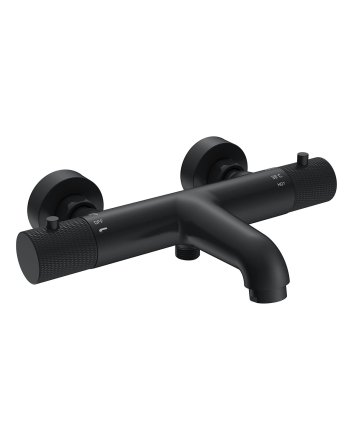 Wiesbaden Ribbd thermostatische badmengkraan hartafstand 15 cm mat zwart