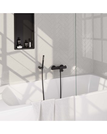 BRAUER Black Edition opbouw baddouche thermostaatkraan SET 03 met wandhouder en staaf handdouche en doucheslang mat zwart