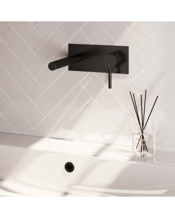 BRAUER Black Edition inbouw wastafelmengkraan met rechte uitloop en afdekplaat model A1 mat zwart