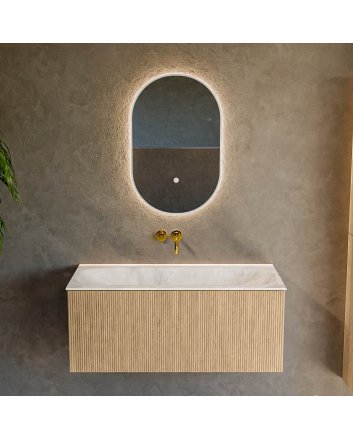 Mondiaz Kurve-Dlux 100cm badmeubel kleur Oak met 1 lade en 0 deuren. Wastafel Big medium Midden zonder kraangat Frappe.