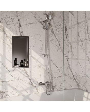BRAUER Brushed Edition opbouw baddouche thermostaatkraan SET 02 met glijstang en 3-standen handdouche en doucheslang RVS geborsteld PVD