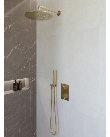 Caral inbouwthermostaat compleet met hoofddouche 30 cm en staafhanddouche geborsteld messing