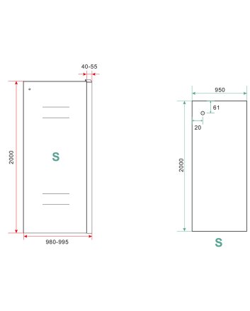 Side zijwand voor nis schuifdeur 1000 x 2000 x 8 mm nano helder glas/mat zwart