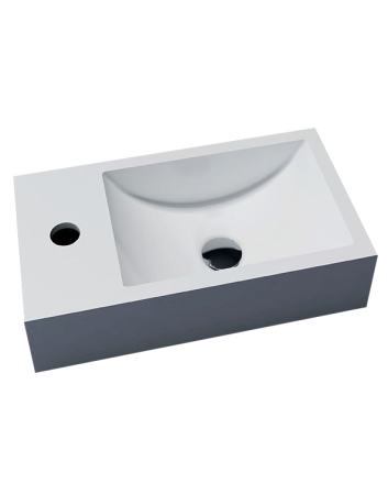 Sani DeLuxe Fontein Solid Surface Recto 40x22x10 cm, links