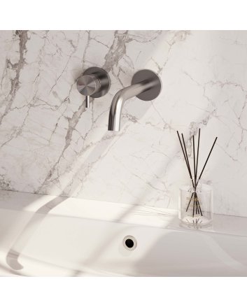 BRAUER Brushed Edition inbouw wastafelmengkraan met gebogen uitloop en rozetten model B2 RVS geborsteld PVD