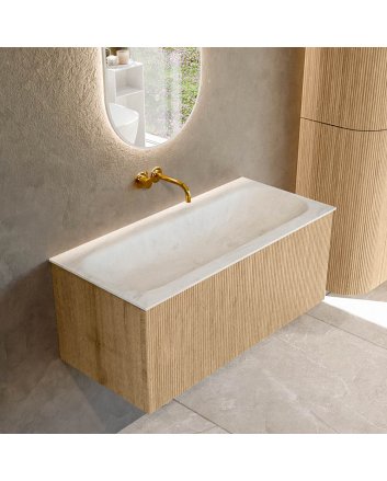 Mondiaz Kurve-Dlux 100cm badmeubel kleur Oak met 1 lade en 0 deuren. Wastafel Big medium Midden zonder kraangat Opalo.