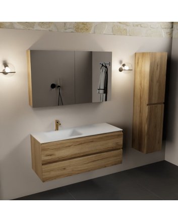Mondiaz Aivy 120cm badmeubel Chai, wastafel Talc solid surface links 1 kraangat met spiegelkast