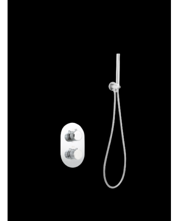 Sani DeLuxe Badset inbouw met box thermostaat, muurbevestiging / doucheslang, staafhanddouche rond Chroom met geribbeld knop