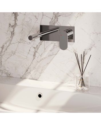 BRAUER Chrome Edition inbouw wastafelmengkraan met rechte uitloop en afdekplaat model C1 chroom