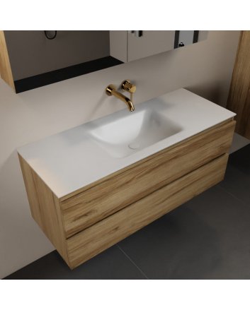 Mondiaz Aivy 120cm badmeubel Chai, wastafel Talc solid surface midden zonder kraangat met spiegelkast
