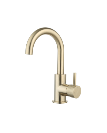 Sani DeLuxe Wastafelmengkraan opbouw Largo met draaibare uitloop Goud Geborsteld met geribbeld knop