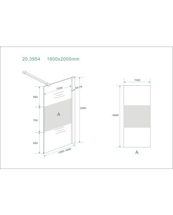 Comfort inloopdouche 1600 x 2000 x 8 mm nano helder glas met melkglas middenband/chroom