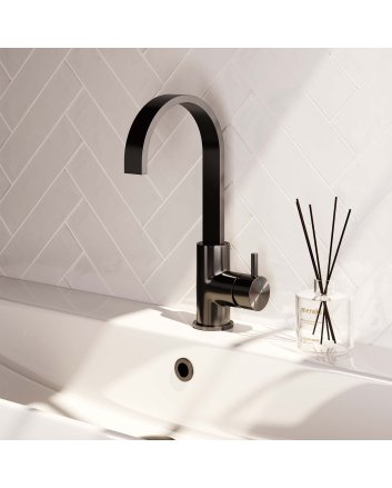 BRAUER Gunmetal Edition hoge opbouw wastafelmengkraan met draaibare platte uitloop model B gunmetal geborsteld PVD