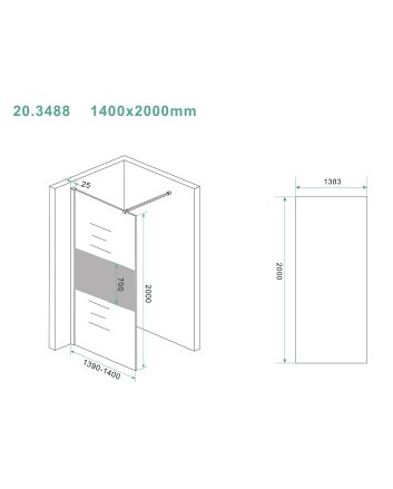 Slim glasplaat 1400 x 2000 x 8 mm nano helder glas met melkglas middenband