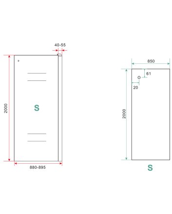 Side zijwand voor nis schuifdeur 900 x 2000 x 8 mm nano helder glas/mat zwart
