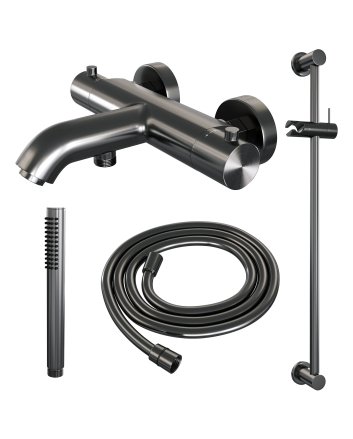 BRAUER Gunmetal Edition opbouw baddouche thermostaatkraan SET 01 met glijstang en staaf handdouche en doucheslang gunmetal geborsteld PVD