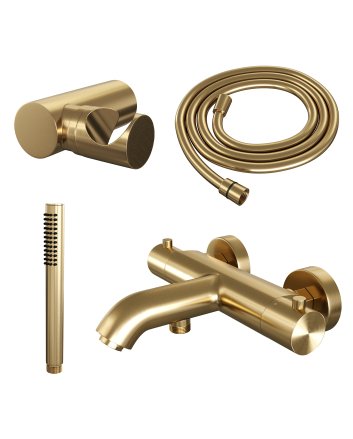 BRAUER Gold Edition opbouw baddouche thermostaatkraan SET 03 met wandhouder en staaf handdouche en doucheslang goud geborsteld PVD