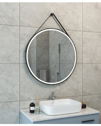 Cinto spiegel rond met band, LED, dimbaar en spiegelverwarming 80 cm mat zwart