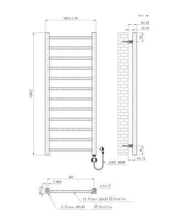 120x50cm E-Cubes - 551W - Wit -  Elektrische handdoekradiator