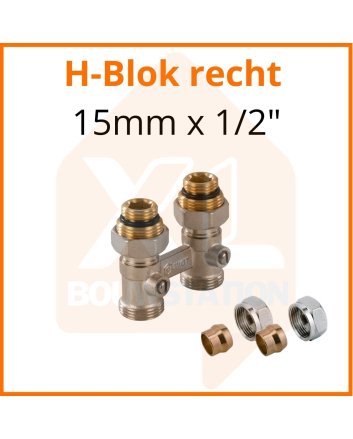 Onderblok 2 pijps / H-blok recht 15mm x 1/2''