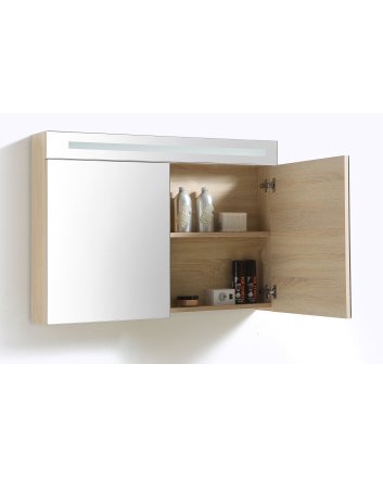 Sani DeLuxe Spiegelkast met LED verlichting incl. opbouw stopcontact schakelaar 120 Light Wood