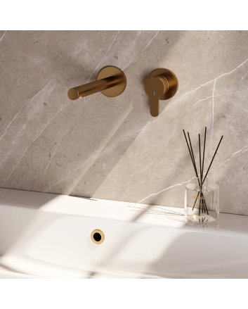 BRAUER Gold Edition inbouw wastafelmengkraan met rechte uitloop en rozetten model D1 goud geborsteld PVD