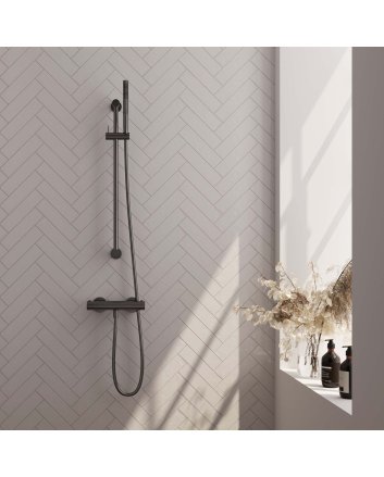 BRAUER Gunmetal Edition opbouw douche thermostaatkraan SET 01 met glijstang en staaf handdouche en doucheslang gunmetal geborsteld PVD