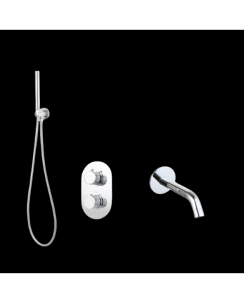Sani DeLuxe Badset inbouw met box thermostaat, muurbevestiging / doucheslang, staafhanddouche rond Chroom met geribbeld knop