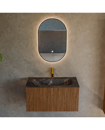 Mondiaz Kurve-Dlux 80cm badmeubel kleur Walnut met 1 lade en 0 deuren. Wastafel Big small Midden 1 kraangat Lava.