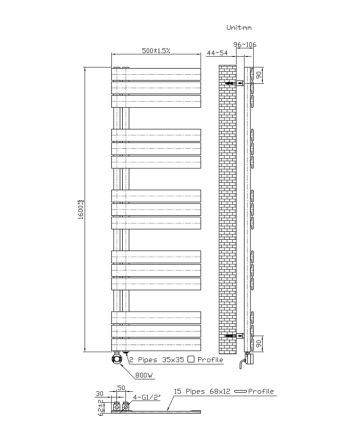 160x50 cm - 755W - Ecorad E-Slide - Programeerbaar Thermostaat - Elektrisch Designradiator - Wit