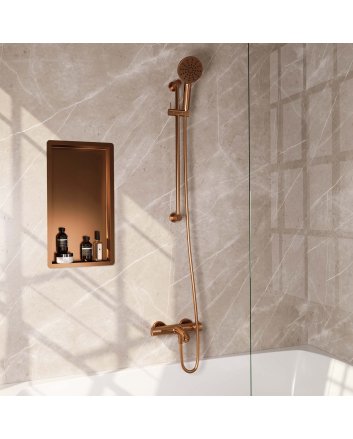 BRAUER Copper Carving opbouw baddouche thermostaatkraan SET 02 met glijstang en 3-standen handdouche en doucheslang koper geborsteld PVD