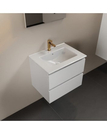 Mondiaz Aivy 60cm badmeubel Talc, wastafel glanzend wit keramiek midden 1 kraangat