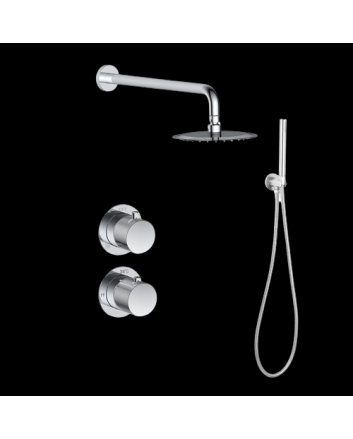 Sani DeLuxe Doucheset inbouw met box thermostaat, muurbevestiging / afwerkringen / douchekop 20 cm rond Chroom met geribbeld knop
