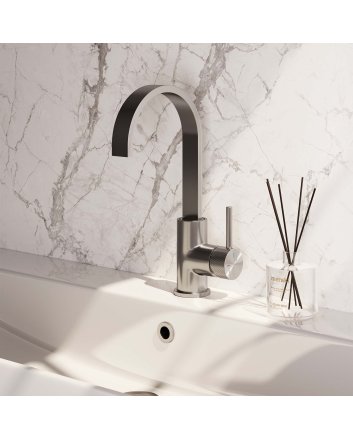 BRAUER Brushed Carving hoge opbouw wastafelmengkraan met draaibare platte uitloop model A RVS geborsteld PVD