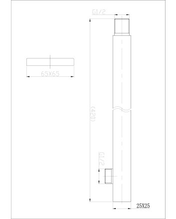 304 douchearm met muurbevestiging vierkant 40 cm RVS
