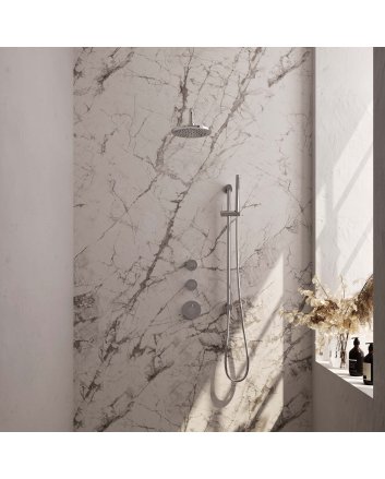 BRAUER Chrome Edition thermostatische inbouw regendouche SET 15 met 20 cm douchekop en gebogen muurarm en staaf handdouche en doucheslang en geïntegreerde glijstang chroom