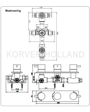 Rombo inbouw 3-wegs douchethermostaat chroom