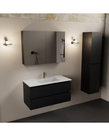Mondiaz Aivy 100cm badmeubel Urban, wastafel glanzend wit keramiek midden 1 kraangat met spiegelkast
