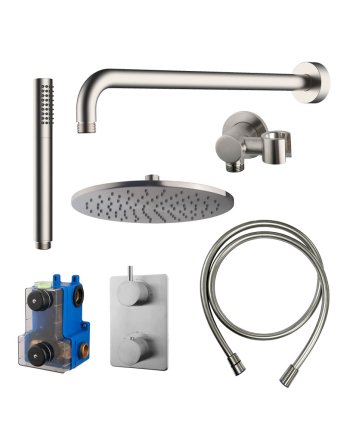 Caral inbouwthermostaat compleet met hoofddouche 25 cm en staafhanddouche geborsteld staal